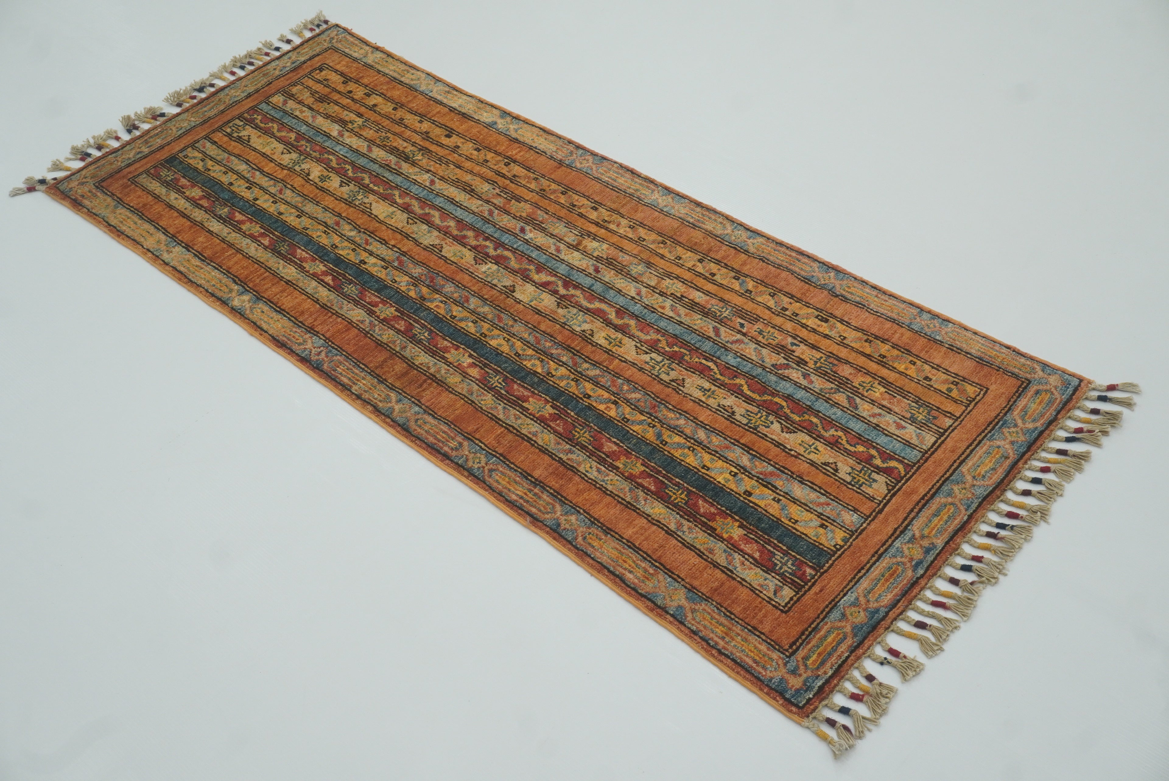 2x5 Orange Turkish Hand knotted Runner Rug - Yildiz Rugs