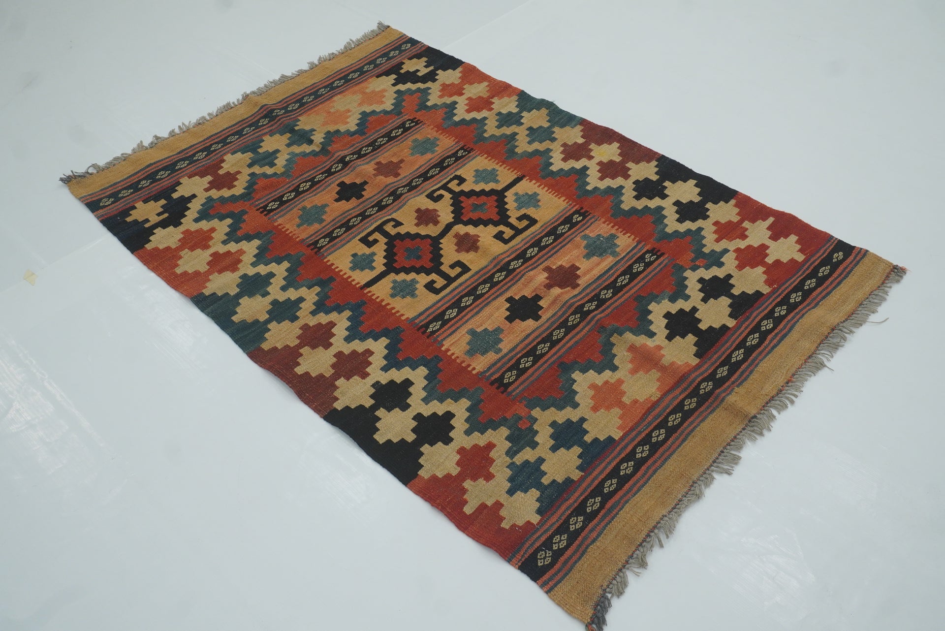 3x5 Red Vintage Afghan Handmade Flat weave Kilim Rug