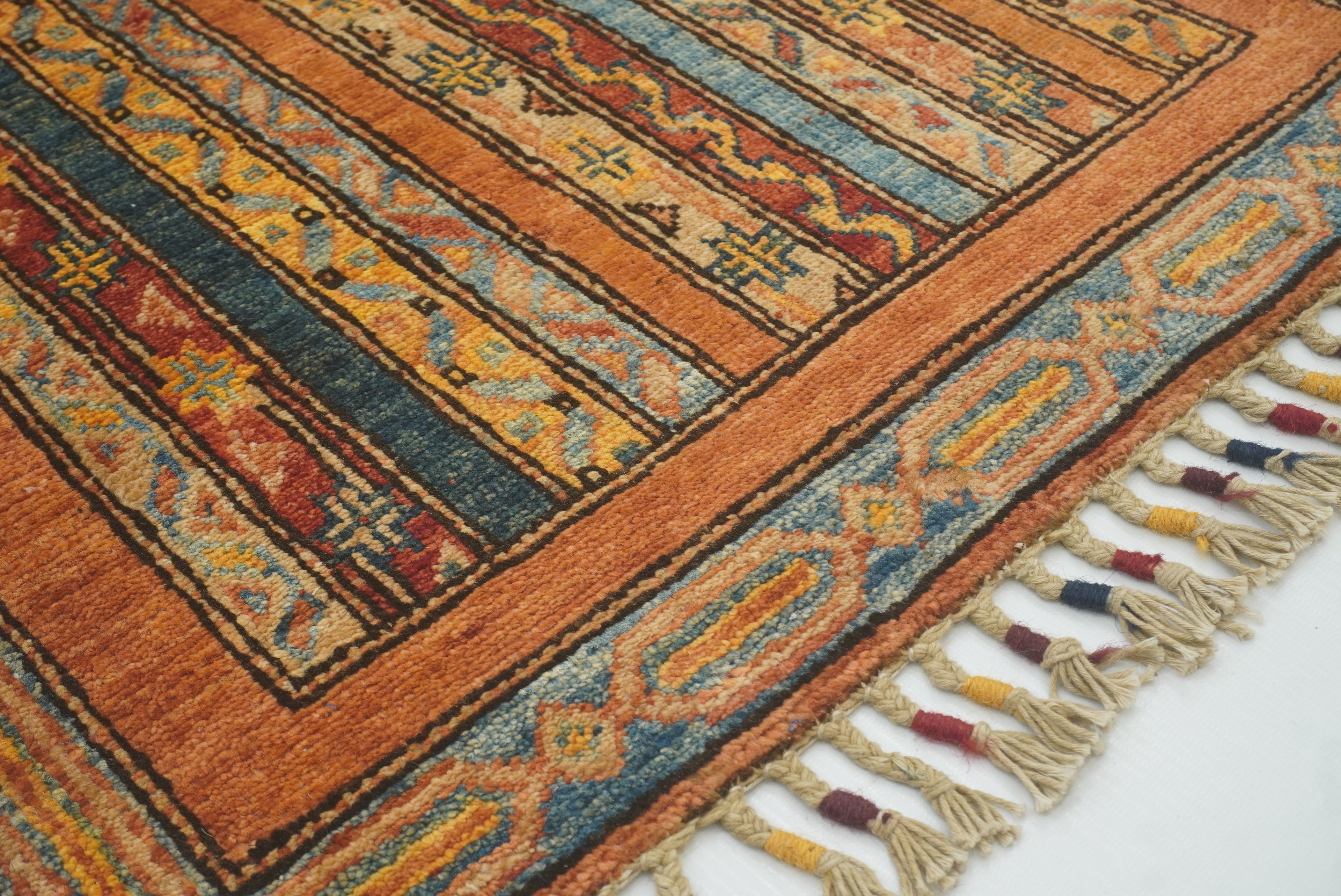 2x5 Orange Turkish Hand knotted Runner Rug - Yildiz Rugs