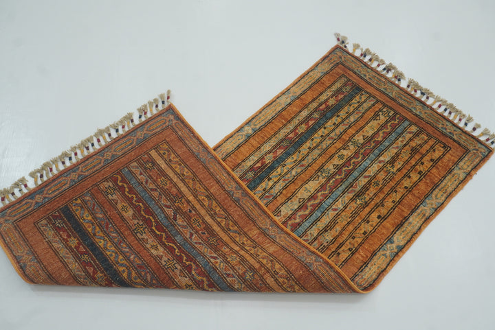 2x5 Orange Turkish Hand knotted Runner Rug - Yildiz Rugs