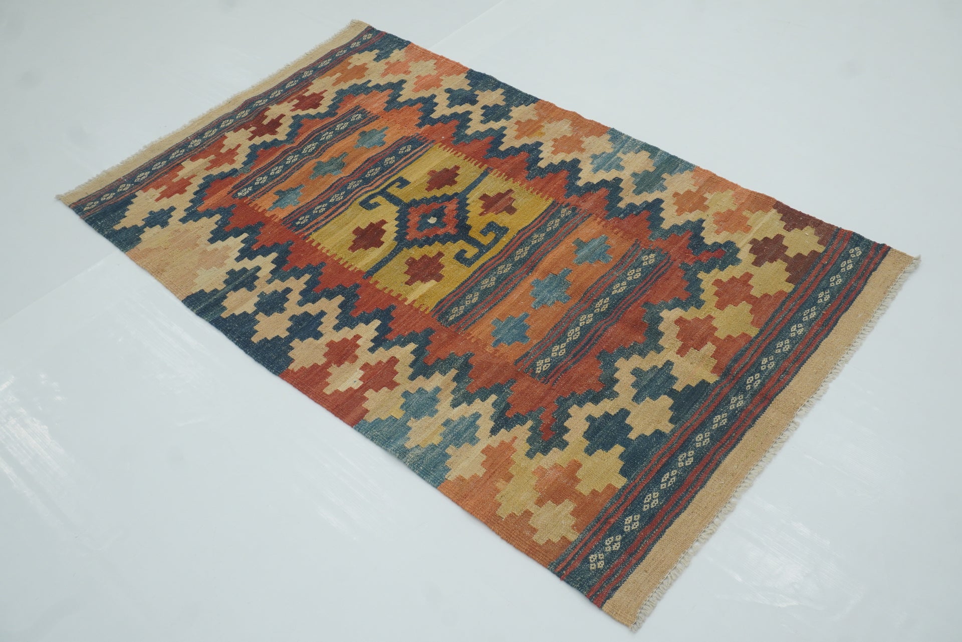 3x5 Red Vintage Afghan Handmade Flat weave Kilim Rug