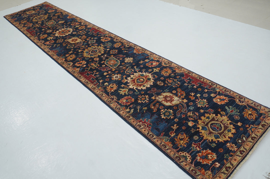 14 Ft Navy Blue Bidjar Afghan hand knotted Long Oriental Runner Rug - Yildiz Rugs