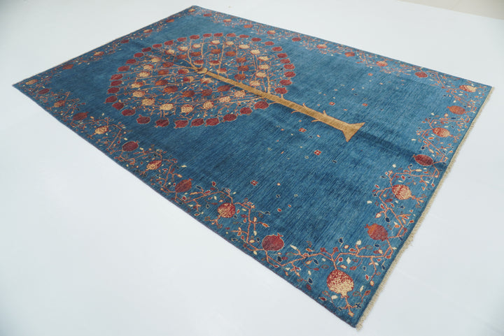 7x10 Navy Blue Gabbeh Hand Knotted Wool Rug - Yildiz Rugs
