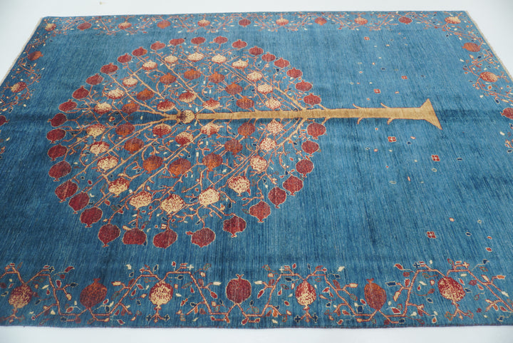 7x10 Navy Blue Gabbeh Hand Knotted Wool Rug - Yildiz Rugs