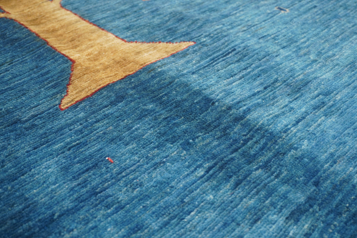 7x10 Navy Blue Gabbeh Hand Knotted Wool Rug - Yildiz Rugs