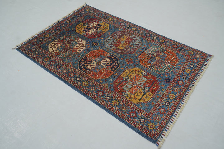 3x5 Blue Ersari Afghan Hand knotted Oriental Rug