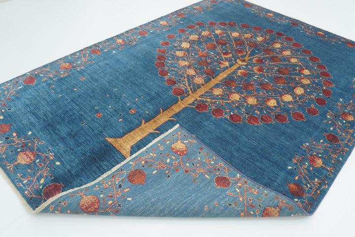 7x10 Navy Blue Gabbeh Hand Knotted Wool Rug - Yildiz Rugs