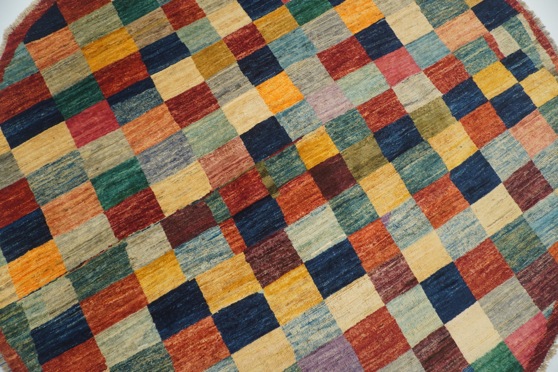 6x6 Checkered Multicolor Gabbeh Afghan Hand-Knotted Round Rug