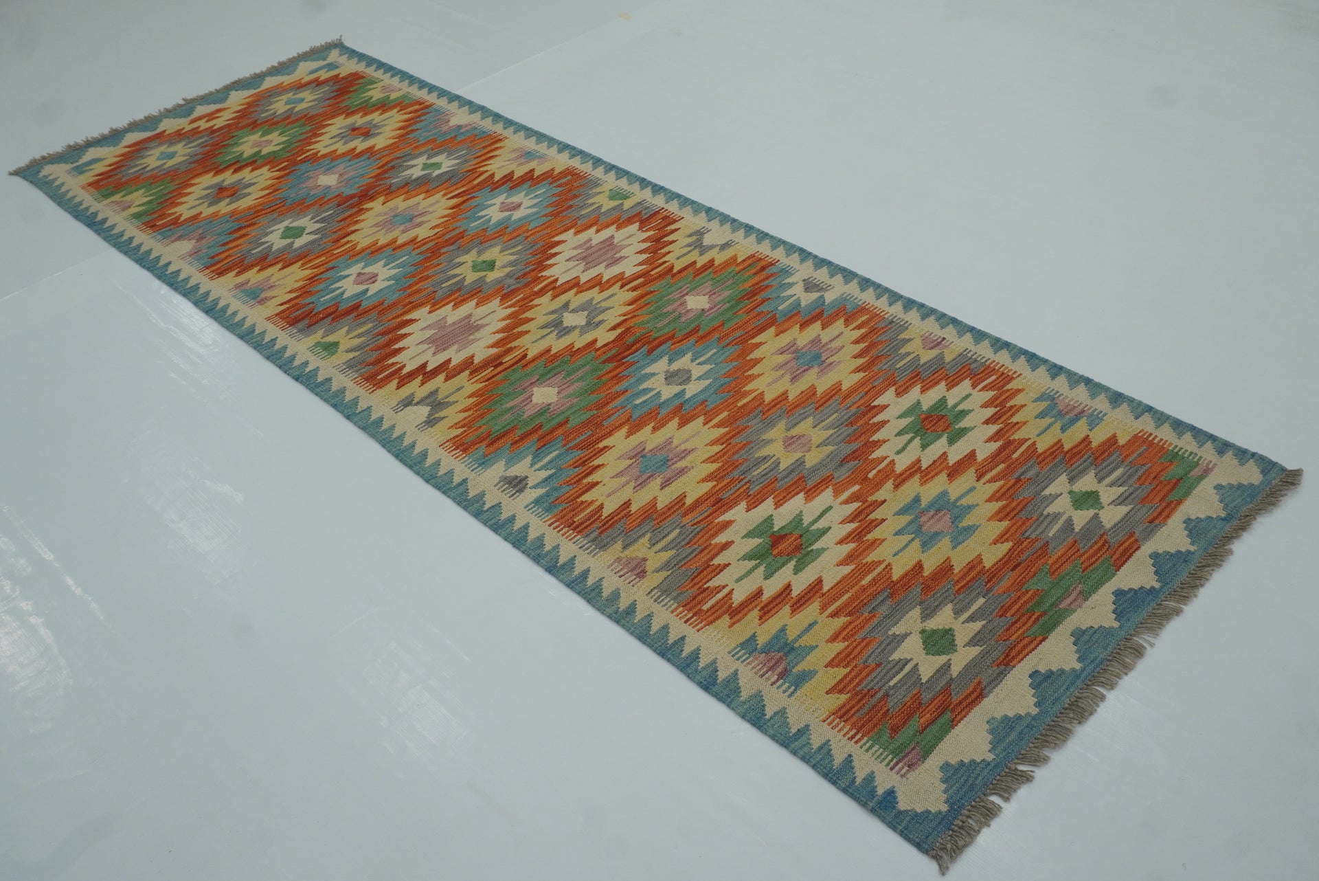 3x8 Orange Afghan Handmade Wool Kilim Runner Rug