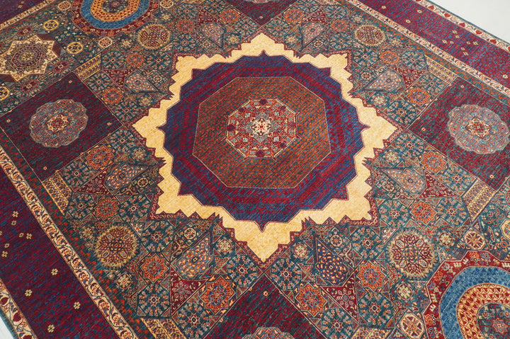 10x14 Teal Blue Mamluk Hand knotted Turkish Medallion Rug