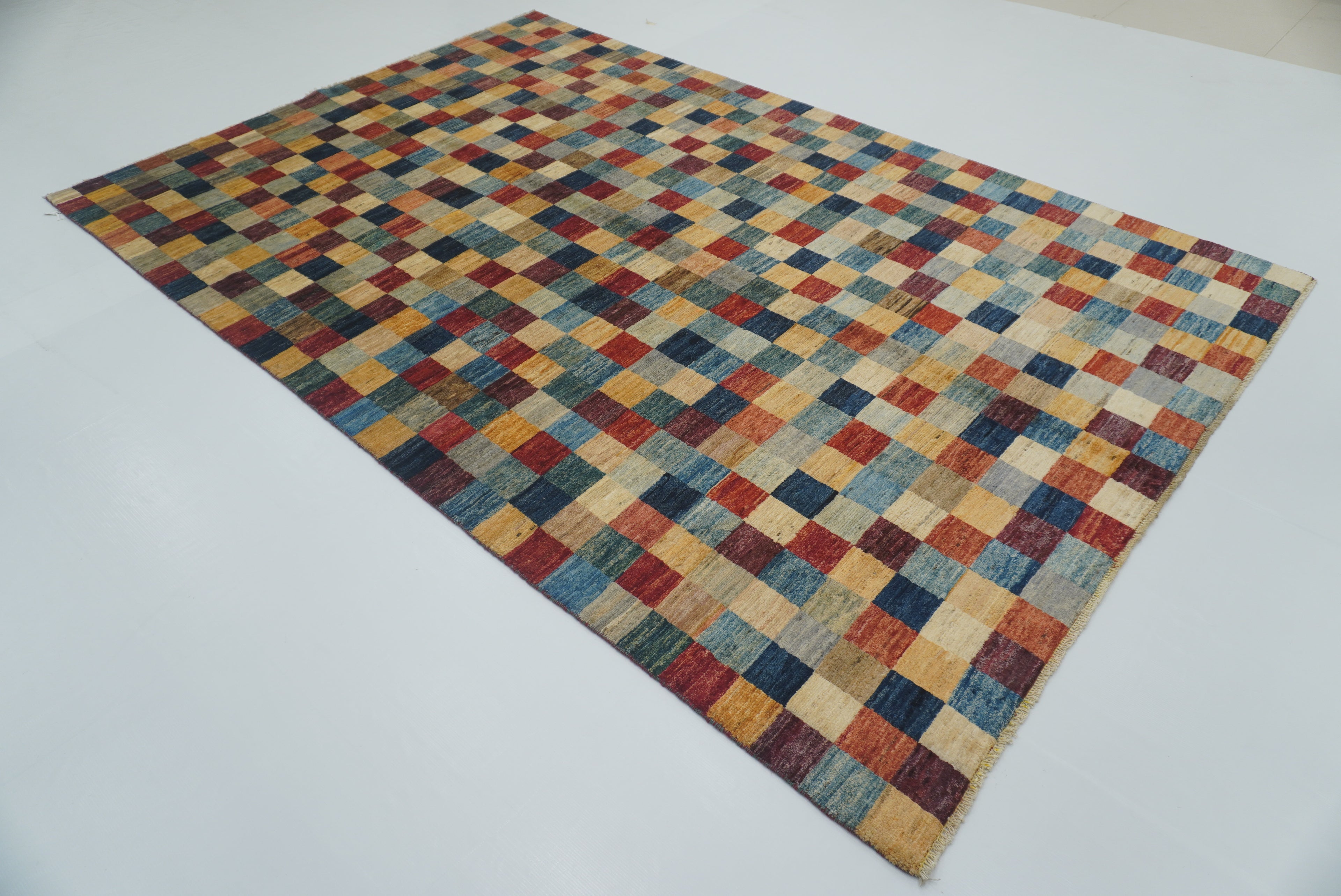 6'4"x9'6" Checkered Gabbeh Hand-Knotted Afghan Rug - Yildiz Rugs