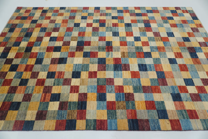 6'4"x9'6" Checkered Gabbeh Hand-Knotted Afghan Rug - Yildiz Rugs