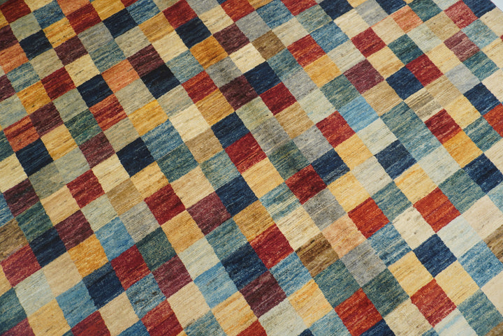 6'4"x9'6" Checkered Gabbeh Hand-Knotted Afghan Rug - Yildiz Rugs