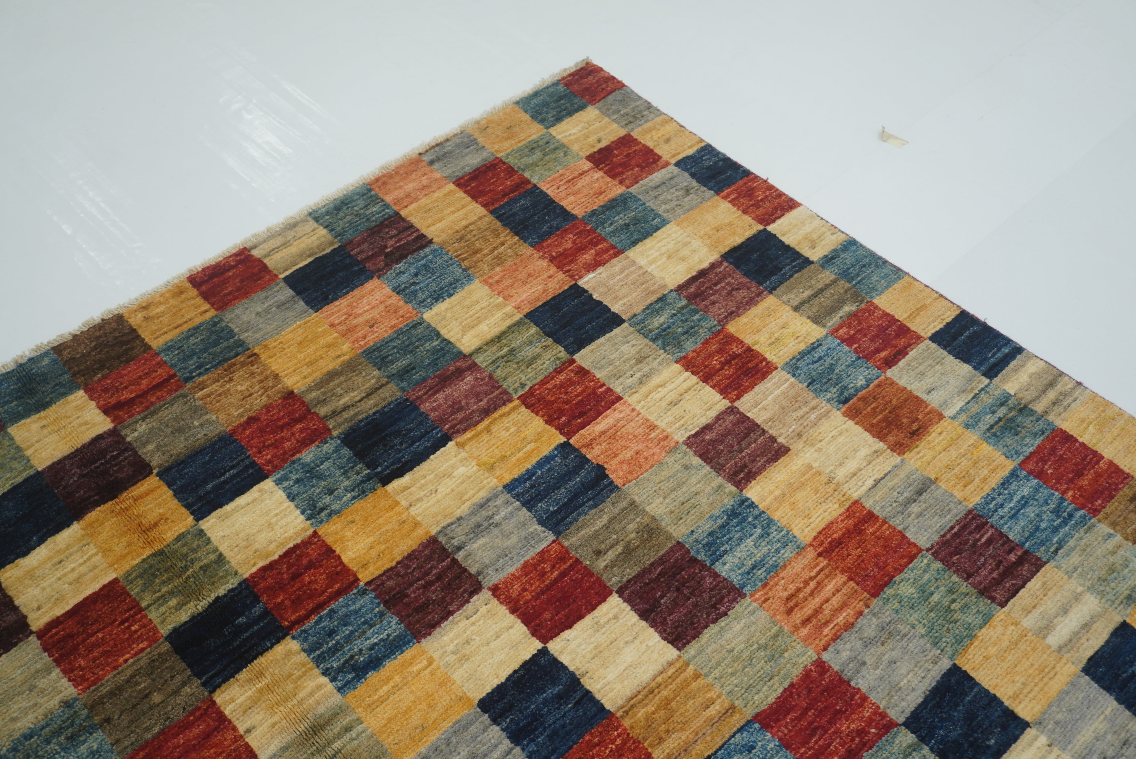 6'4"x9'6" Checkered Gabbeh Hand-Knotted Afghan Rug - Yildiz Rugs