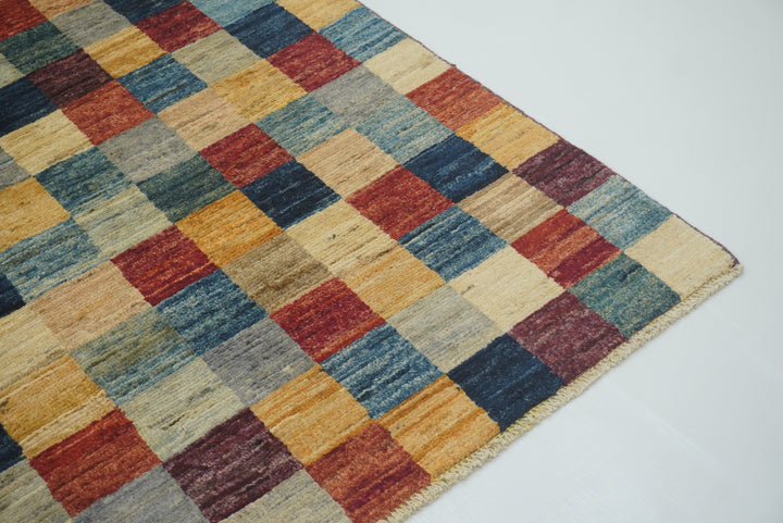 6'4"x9'6" Checkered Gabbeh Hand-Knotted Afghan Rug - Yildiz Rugs