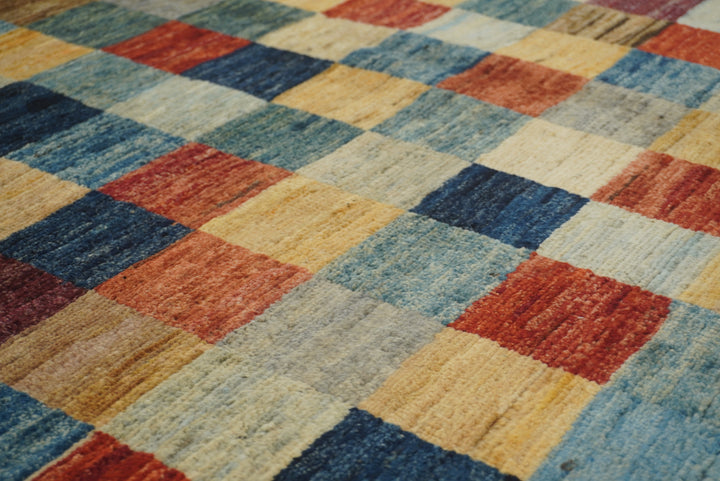 6'4"x9'6" Checkered Gabbeh Hand-Knotted Afghan Rug - Yildiz Rugs