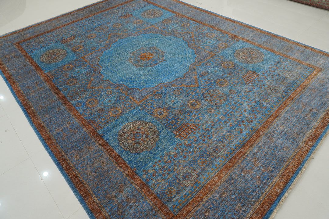 9x12 Bright Blue Mamluk Turkish Hand knotted Medallion Rug