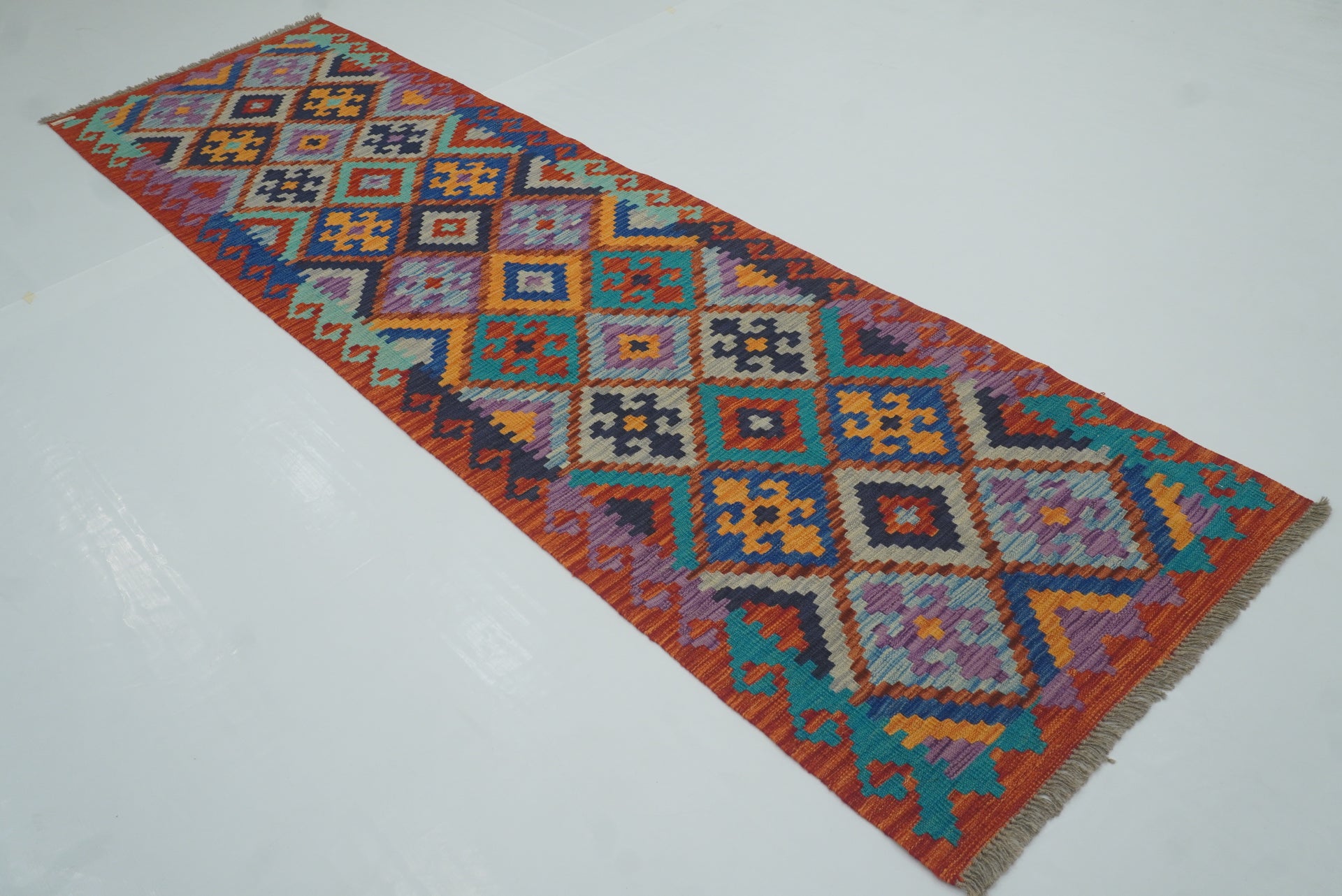 3x10 Red Afghan Handmade Wool Kilim Runner Rug - Yildiz Rugs
