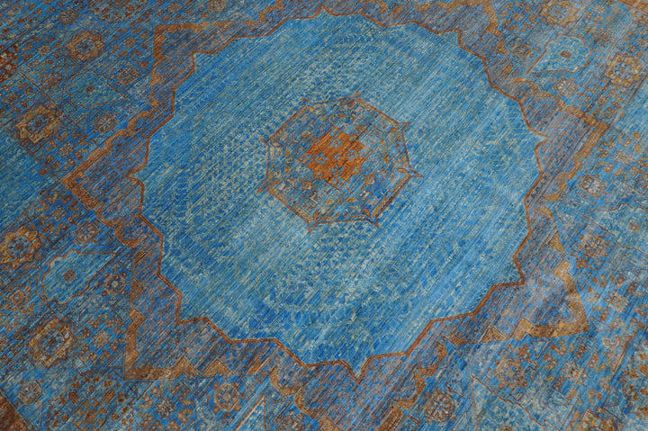 9x12 Bright Blue Mamluk Turkish Hand knotted Medallion Rug