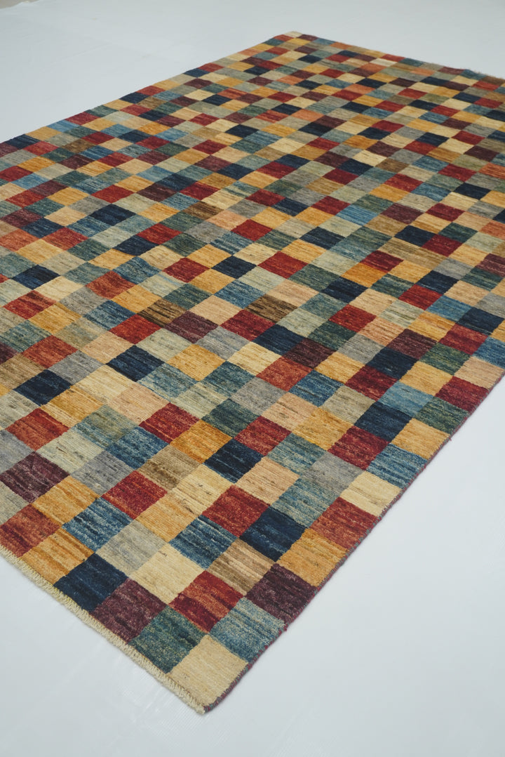 6'4"x9'6" Checkered Gabbeh Hand-Knotted Afghan Rug - Yildiz Rugs