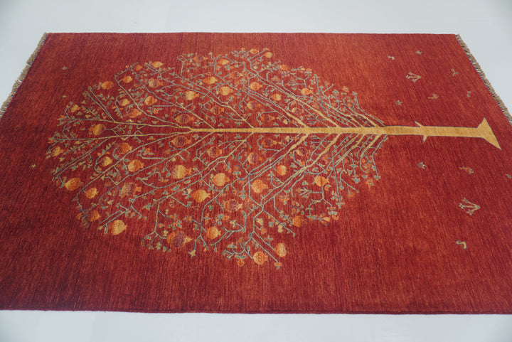 7x10 Red Gabbeh Afghan Hand Knotted Tree of life Rug - Yildiz Rugs