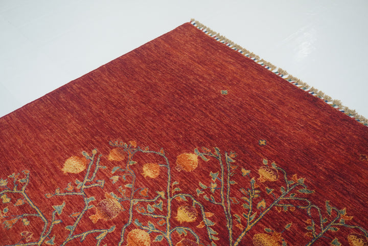 7x10 Red Gabbeh Afghan Hand Knotted Tree of life Rug - Yildiz Rugs