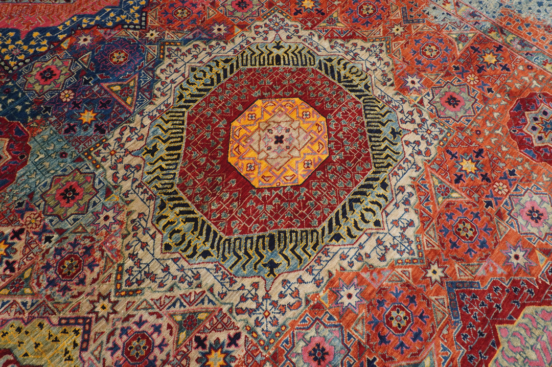 9x12 Red Mamluk Turkish Hand Knotted Modern Medallion Rug