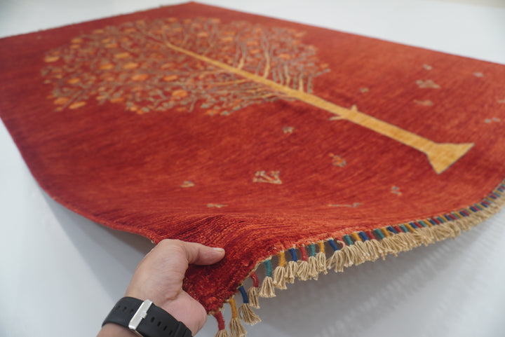 7x10 Red Gabbeh Afghan Hand Knotted Tree of life Rug - Yildiz Rugs