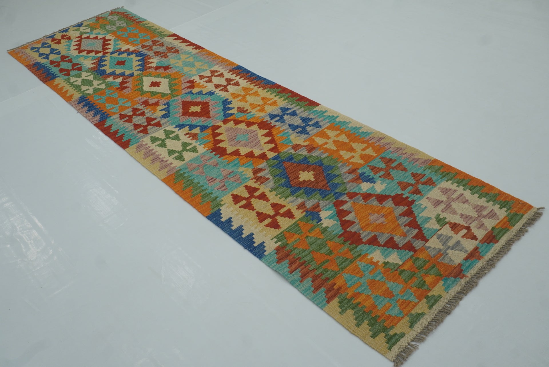 3x10 Multicolor Afghan Handmade Wool Kilim Runner Rug - Yildiz Rugs