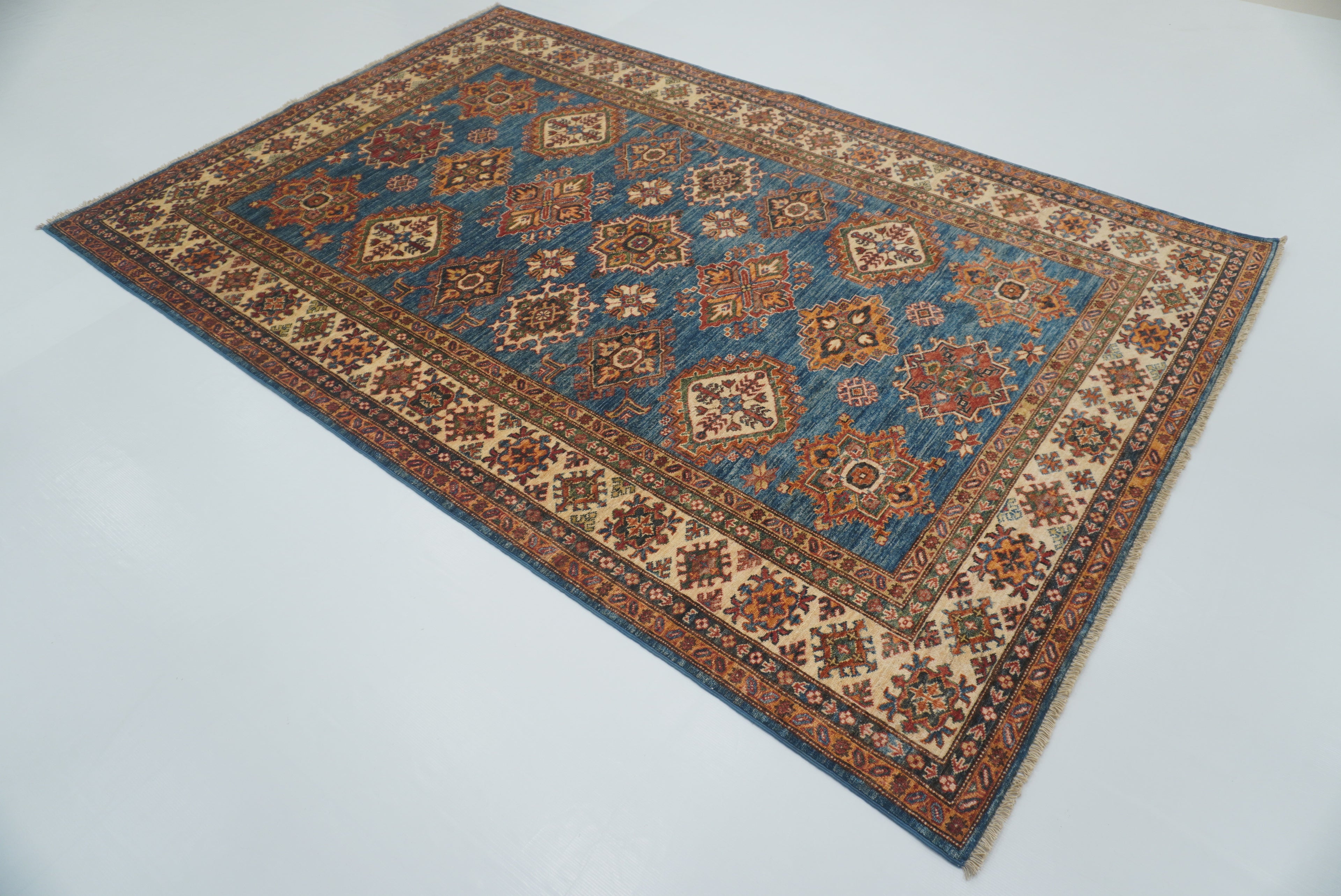 6x9 Blue Kazak Afghan Hand-Knotted Oriental Rug - Yildiz Rugs
