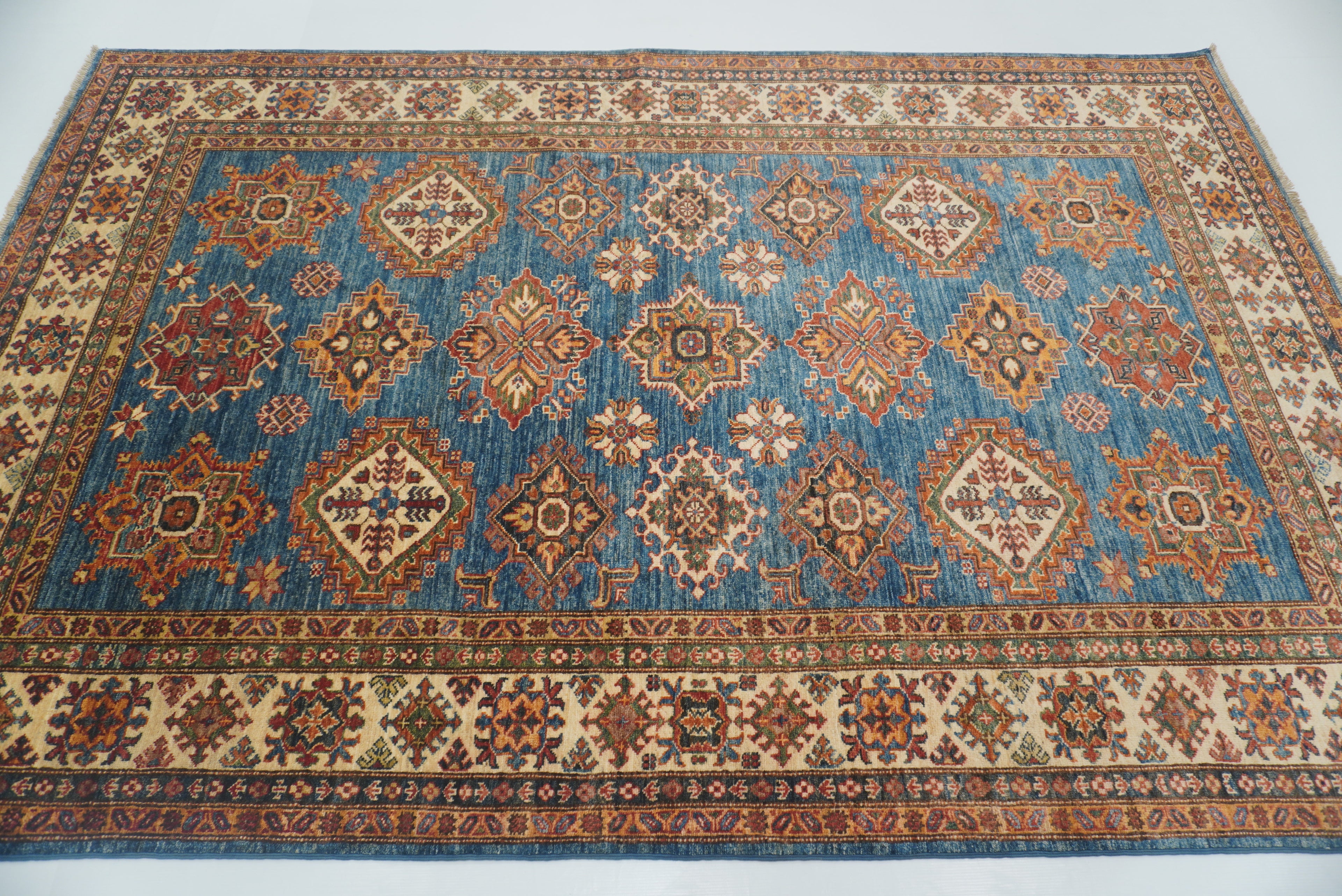 6x9 Blue Kazak Afghan Hand-Knotted Oriental Rug - Yildiz Rugs