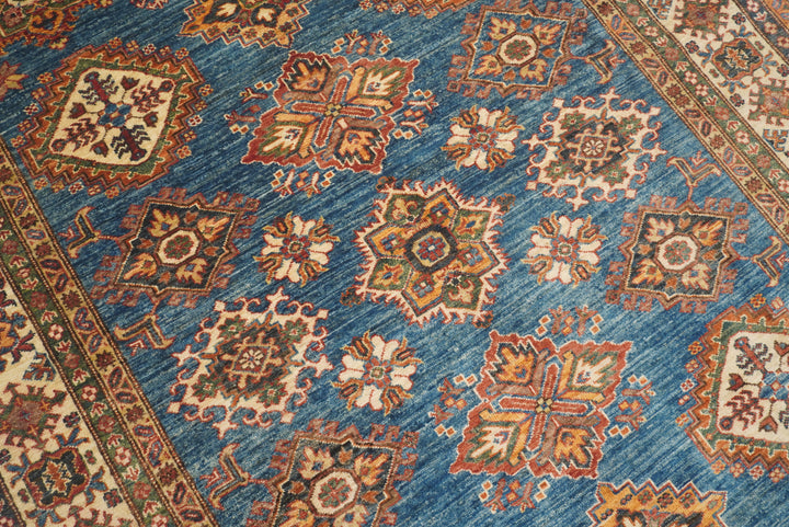 6x9 Blue Kazak Afghan Hand-Knotted Oriental Rug - Yildiz Rugs
