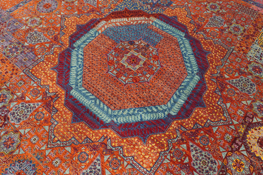 10x10 Rusty Orange Mamluk Turkish Medallion Square Rug