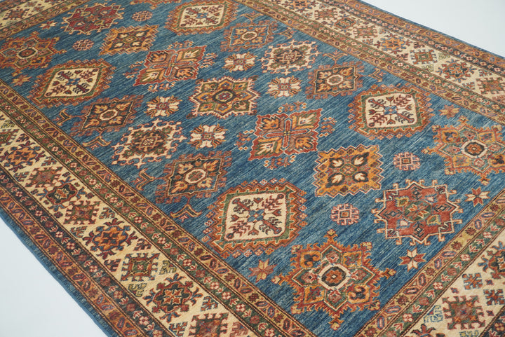6x9 Blue Kazak Afghan Hand-Knotted Oriental Rug - Yildiz Rugs