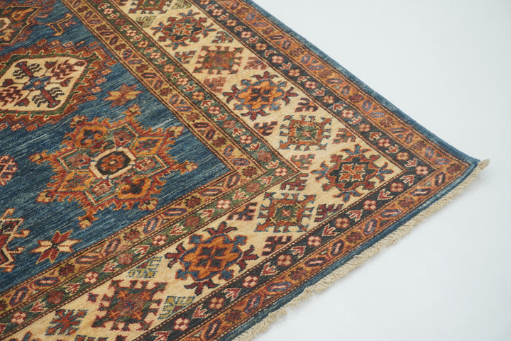 6x9 Blue Kazak Afghan Hand-Knotted Oriental Rug - Yildiz Rugs