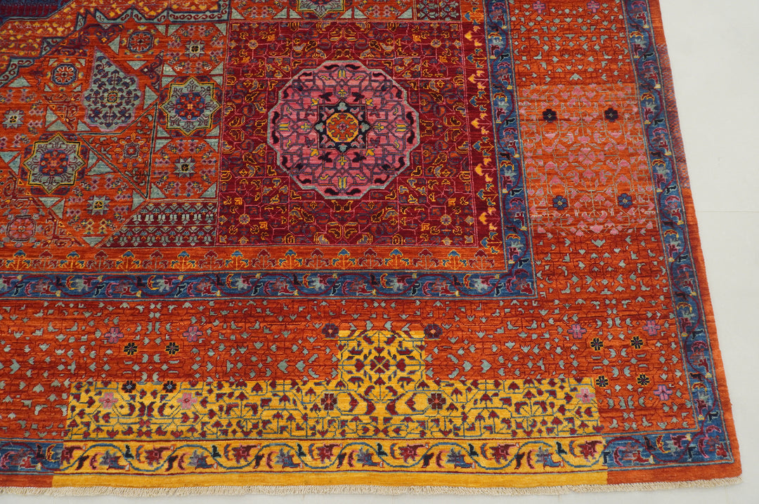 10x10 Rusty Orange Mamluk Turkish Medallion Square Rug