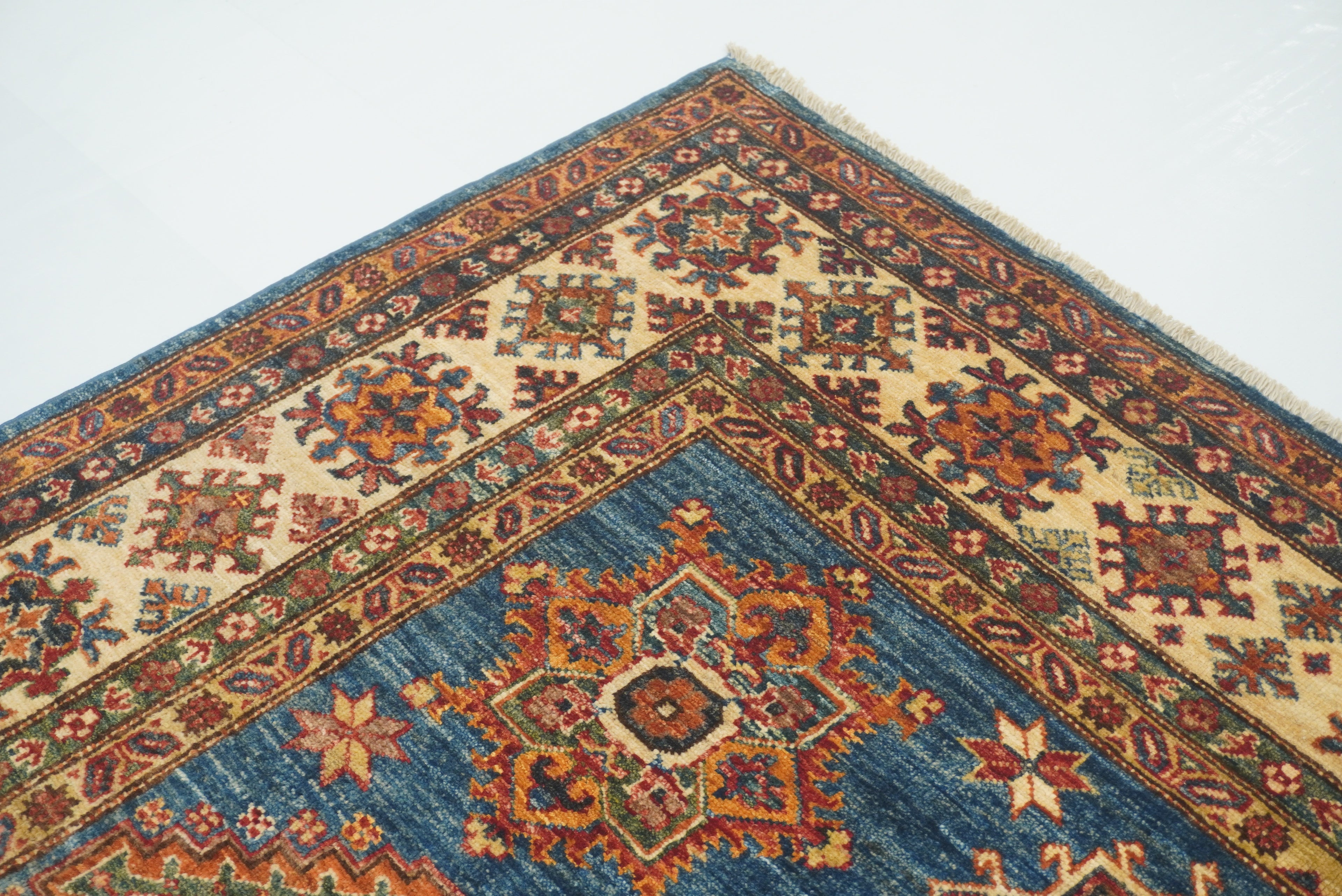6x9 Blue Kazak Afghan Hand-Knotted Oriental Rug - Yildiz Rugs