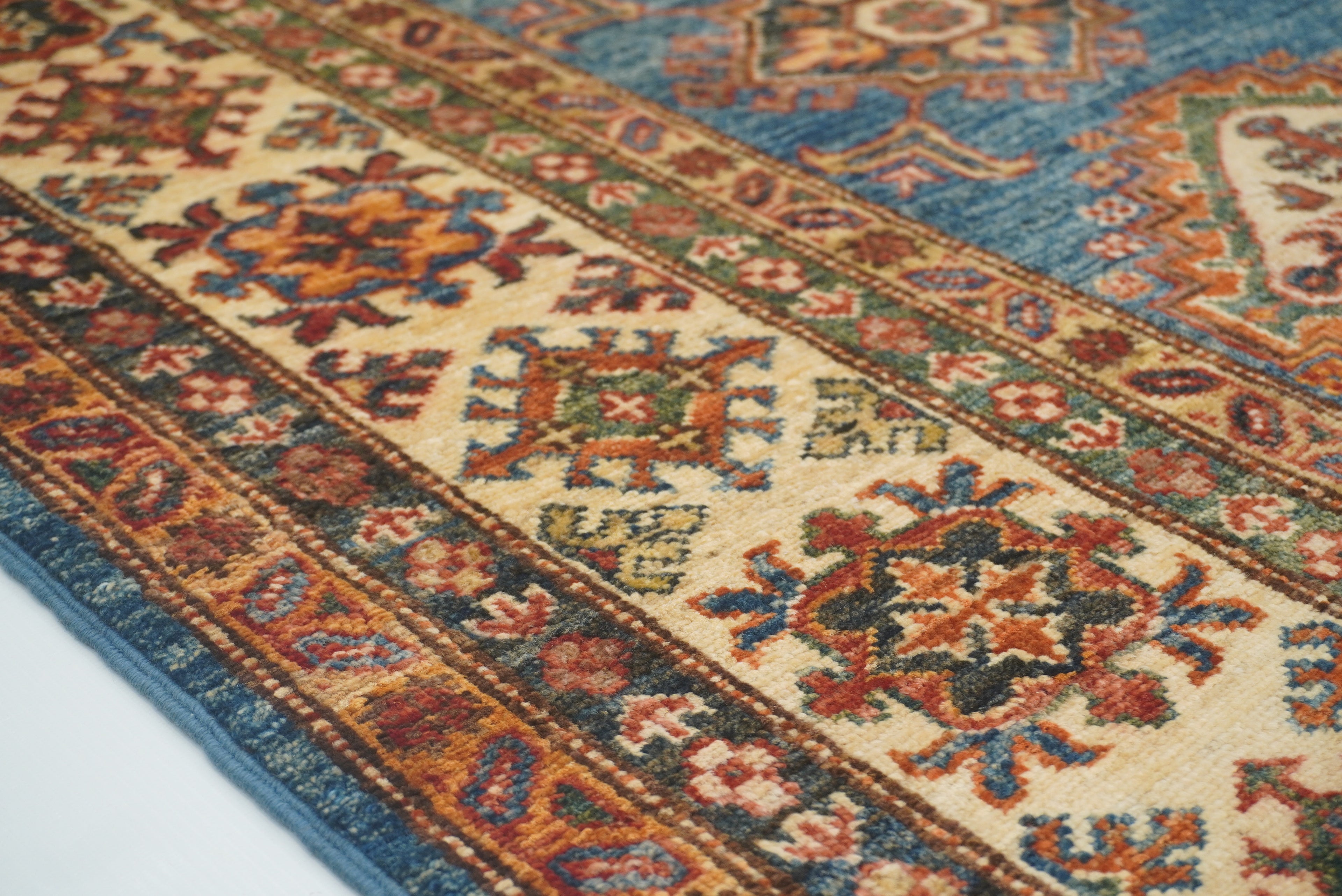 6x9 Blue Kazak Afghan Hand-Knotted Oriental Rug - Yildiz Rugs