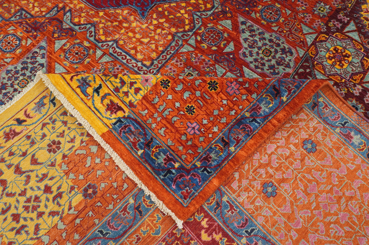 10x10 Rusty Orange Mamluk Turkish Medallion Square Rug