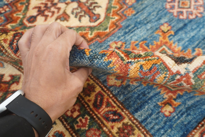 6x9 Blue Kazak Afghan Hand-Knotted Oriental Rug - Yildiz Rugs