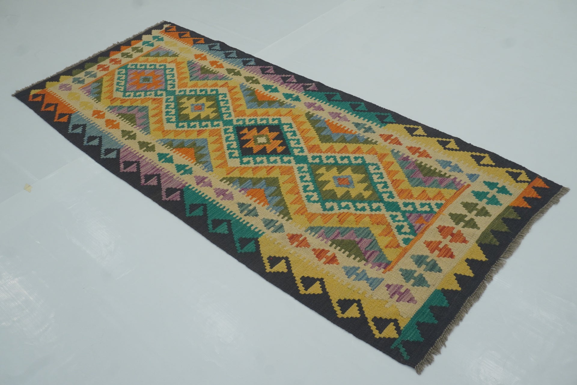 3x7 Multicolor Afghan Handmade Wool Kilim Runner Rug