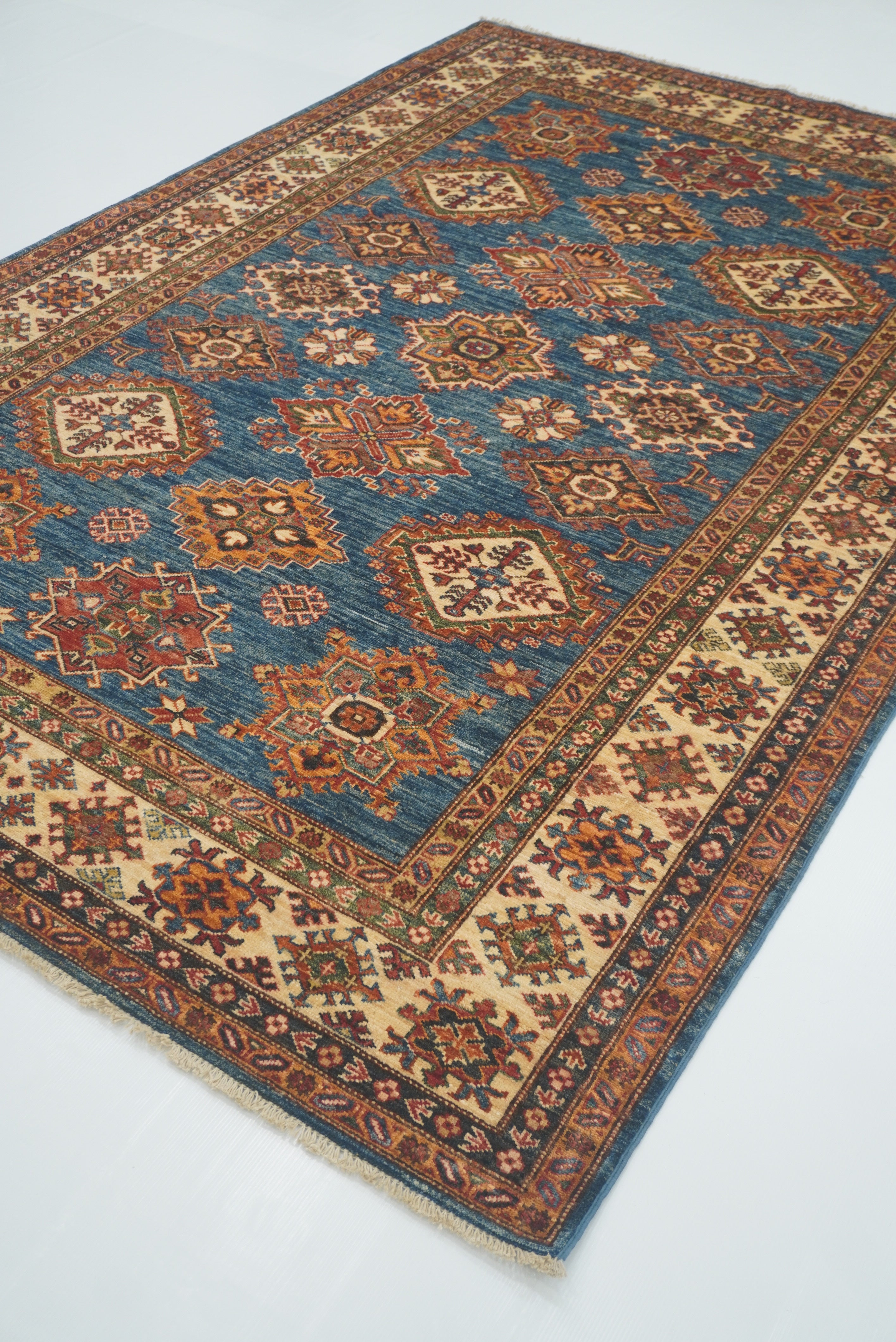 6x9 Blue Kazak Afghan Hand-Knotted Oriental Rug - Yildiz Rugs
