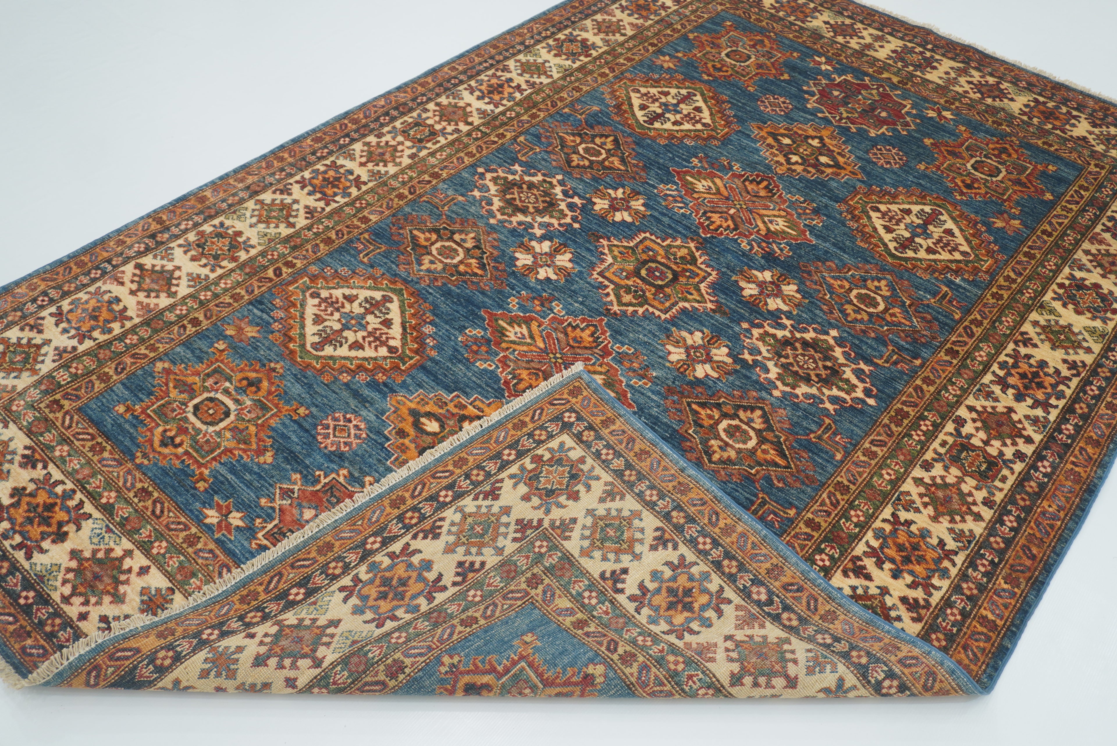 6x9 Blue Kazak Afghan Hand-Knotted Oriental Rug - Yildiz Rugs