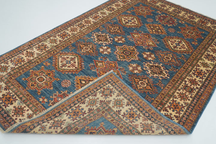 6x9 Blue Kazak Afghan Hand-Knotted Oriental Rug - Yildiz Rugs