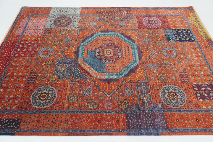 6x9 Orange Mamluk Turkish Hand Knotted Geometric Medallion Rug - Yildiz Rugs