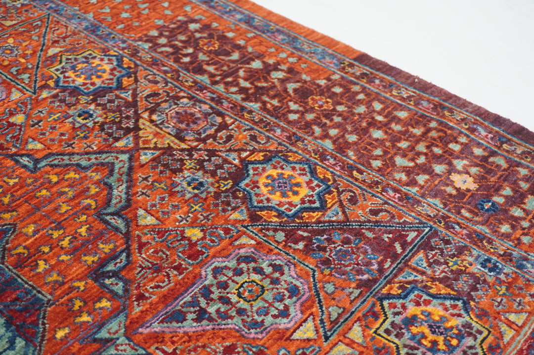 6x9 Orange Mamluk Turkish Hand Knotted Geometric Medallion Rug - Yildiz Rugs