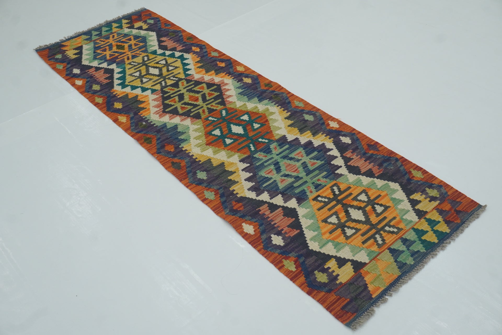 2x6 Multicolor Afghan Handmade Wool Kilim Runner Rug