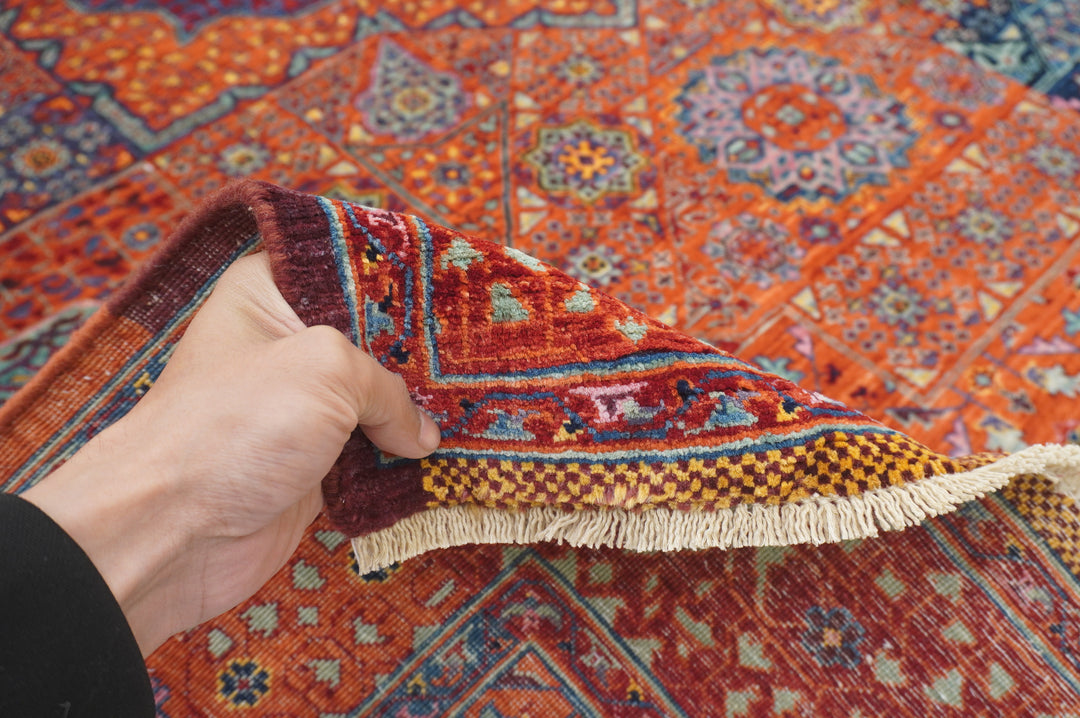 6x9 Orange Mamluk Turkish Hand Knotted Geometric Medallion Rug - Yildiz Rugs