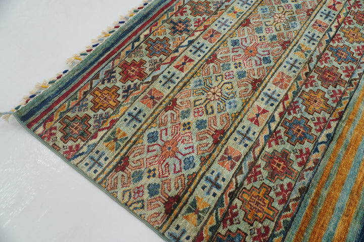 6x8 Blue Tribal Gabbeh Afghan Hand knotted Rug - Yildiz Rugs