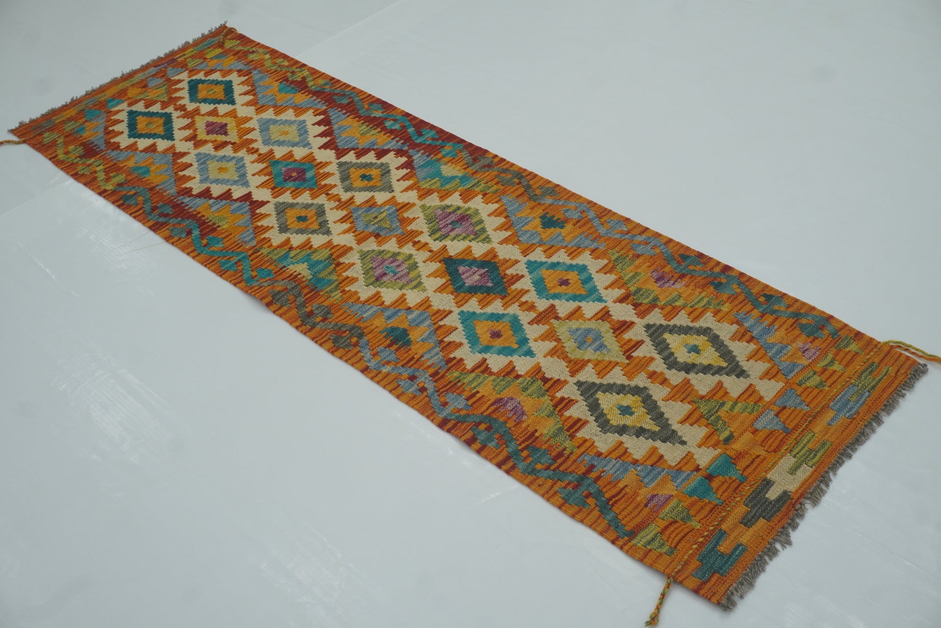 2x6 Orange Afghan Handmade Wool Kilim Runner Rug